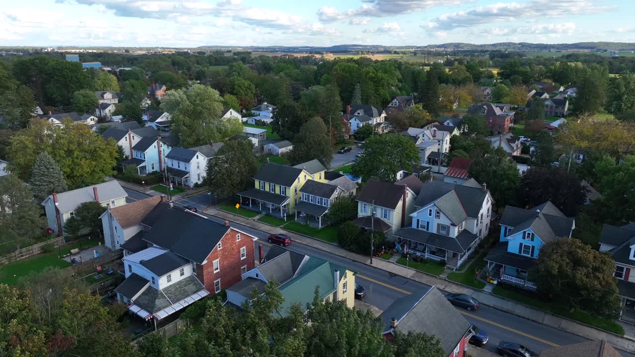 Aerial overhead shot of small American town