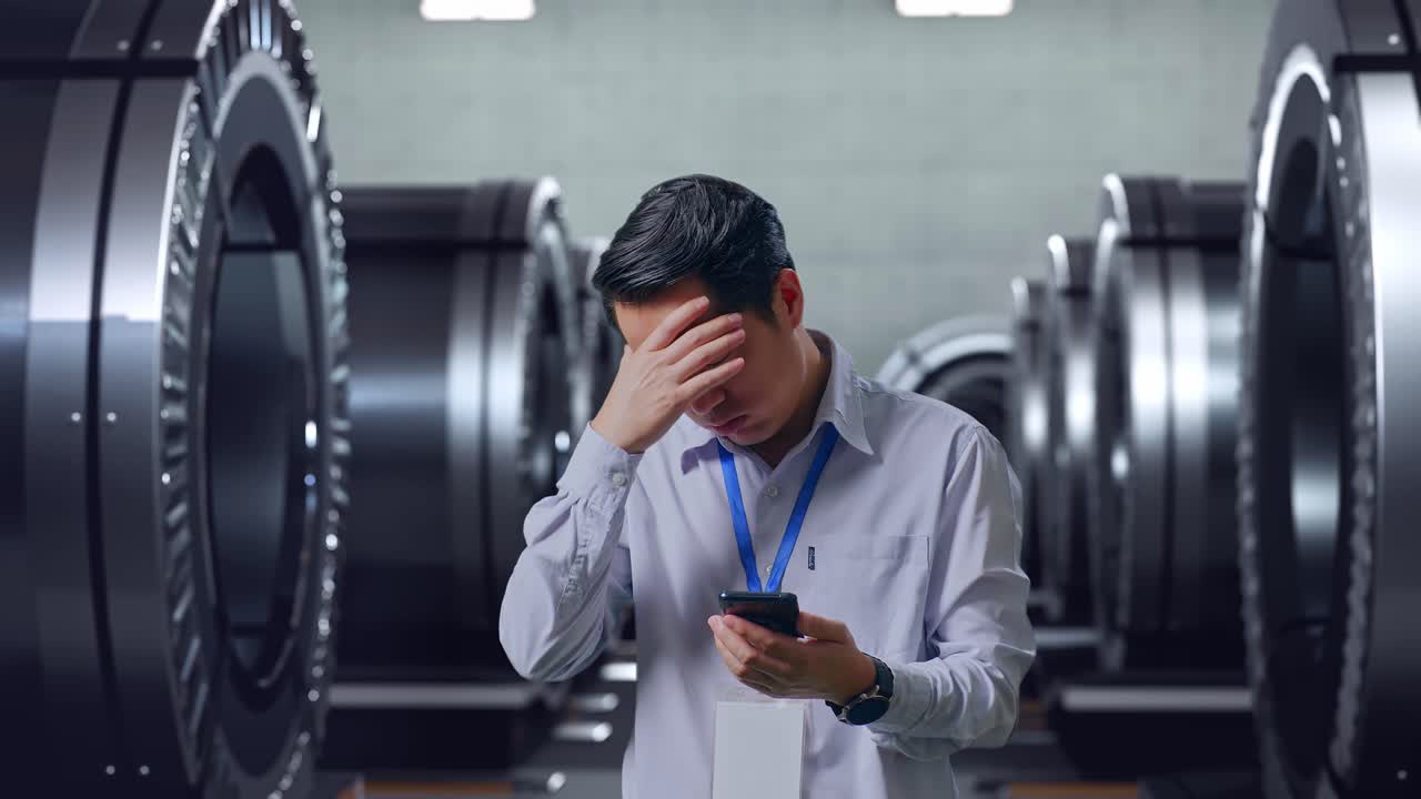 공장에서의 문제로 인해 스트레스를 받는 사람