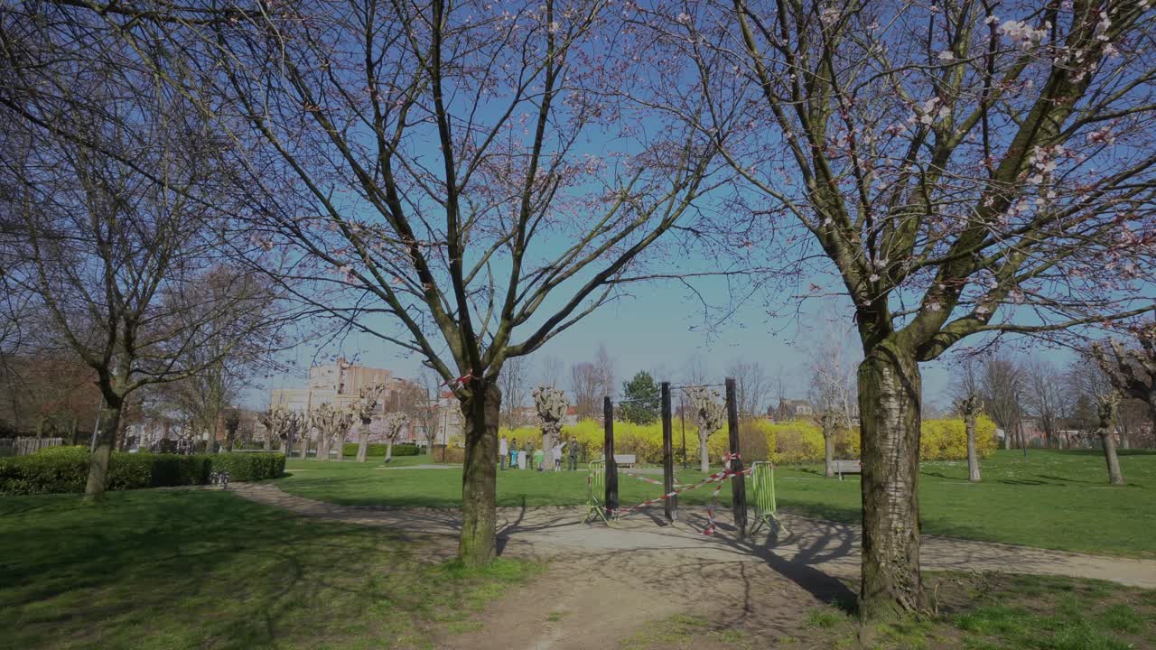 Closed park playground in spring