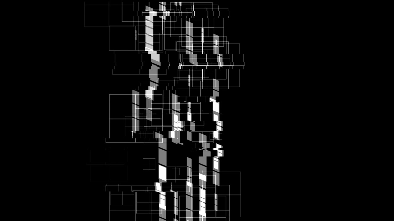 Abstract Geometric Animation of Moving White Lines and Grey Rectangles on Black Background