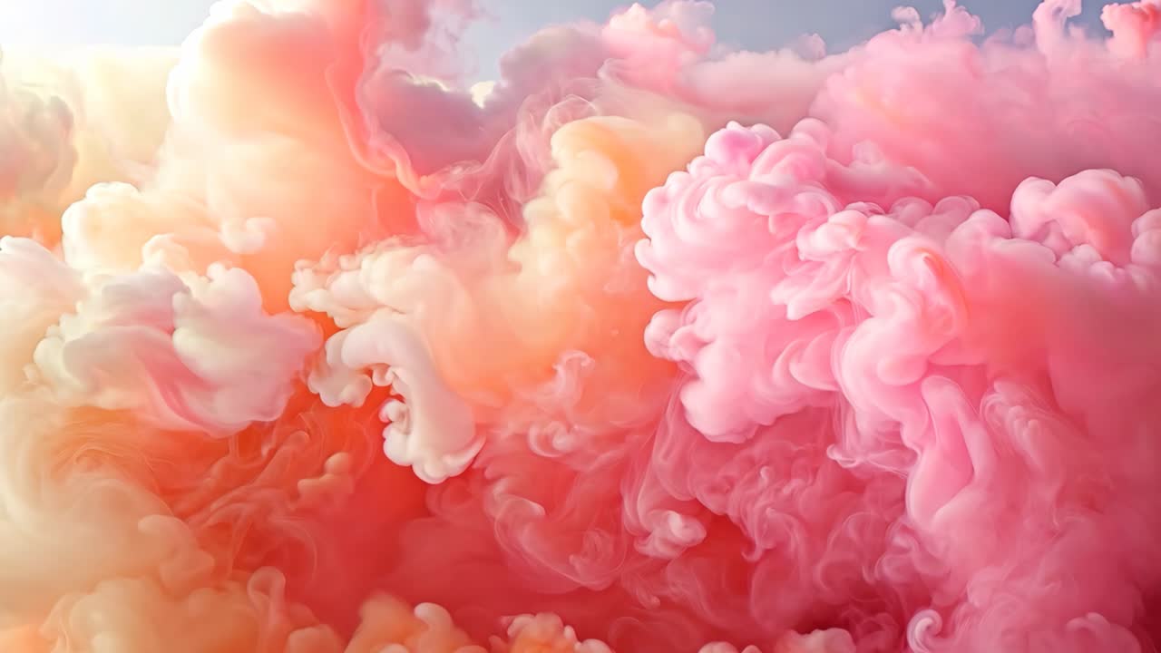 A colorful cloud of smoke with orange, pink, and yellow hues. The smoke is billowing and swirling, creating a sense of movement and energy. The colors are vibrant and eye-catching
