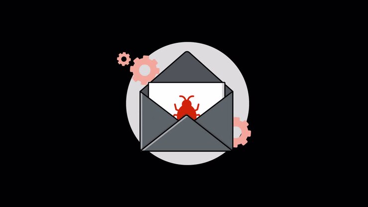 Animated Email with Bug Icon and Rotating Gears