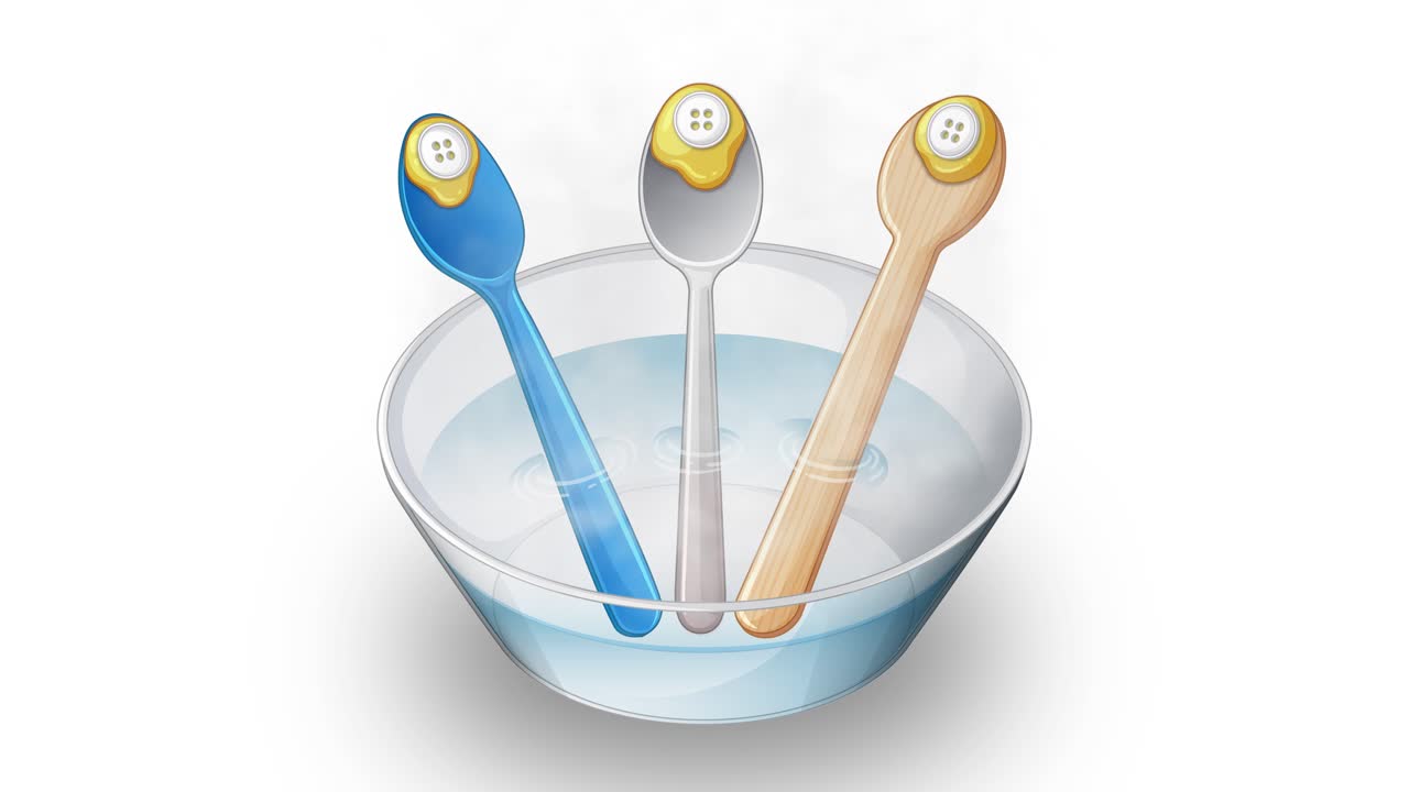 Spoons change color indicating heat conduction