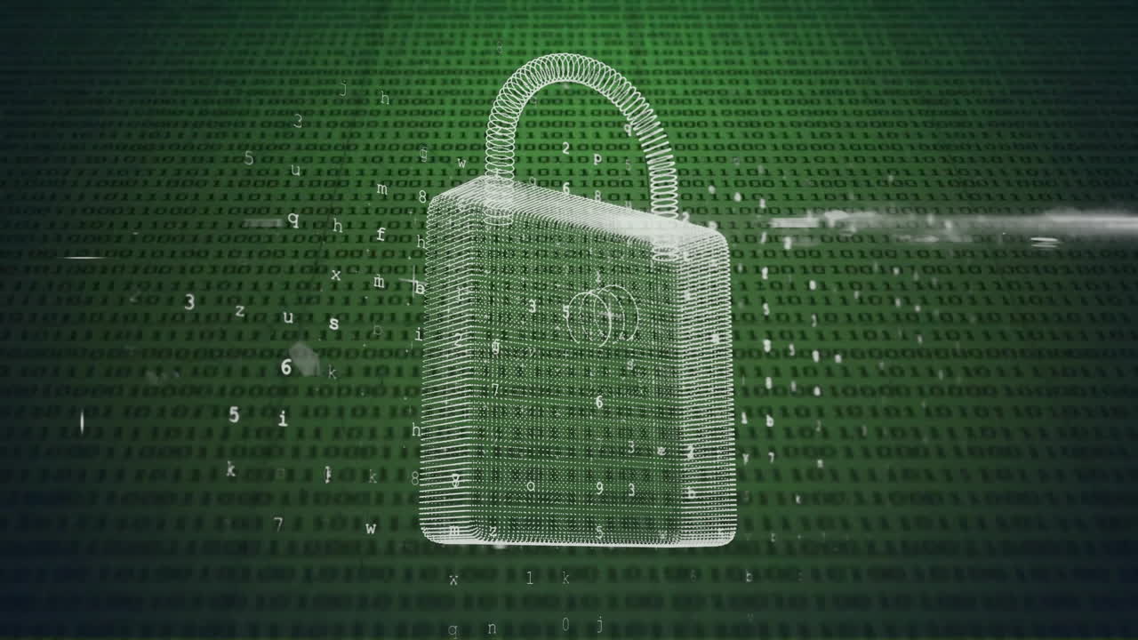 animación de un candado digital en codificación binaria