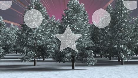 Animation-of-christmas-decoration-over-night-winter-landscape