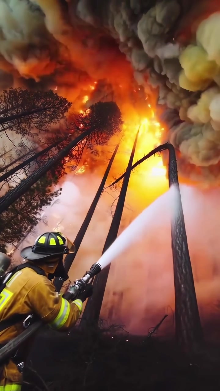 Bombeiro Extinguindo Incêndio Florestal na Floresta