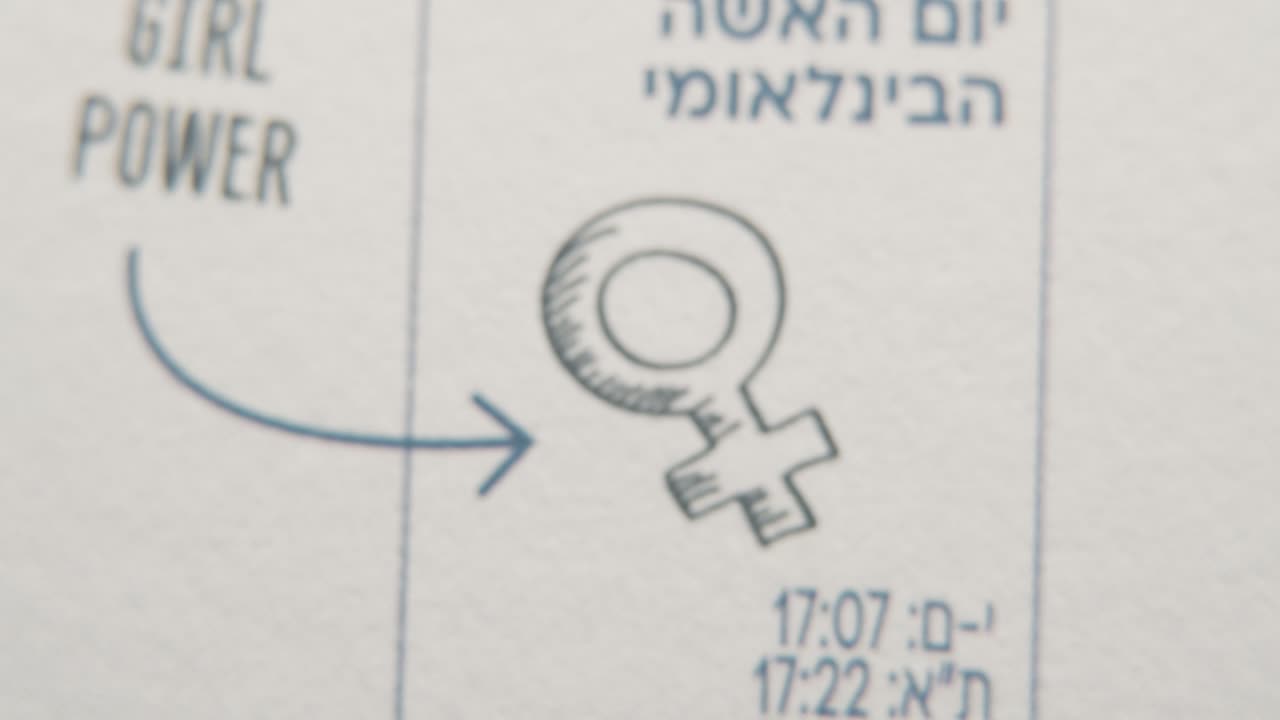 유대인 달력, 이스라엘 날짜, 소녀 힘의 상징, 여성 독립의 날, 3 월 8 일, 달 및 주 일정, 4k 비디오의 부드럽고 느린