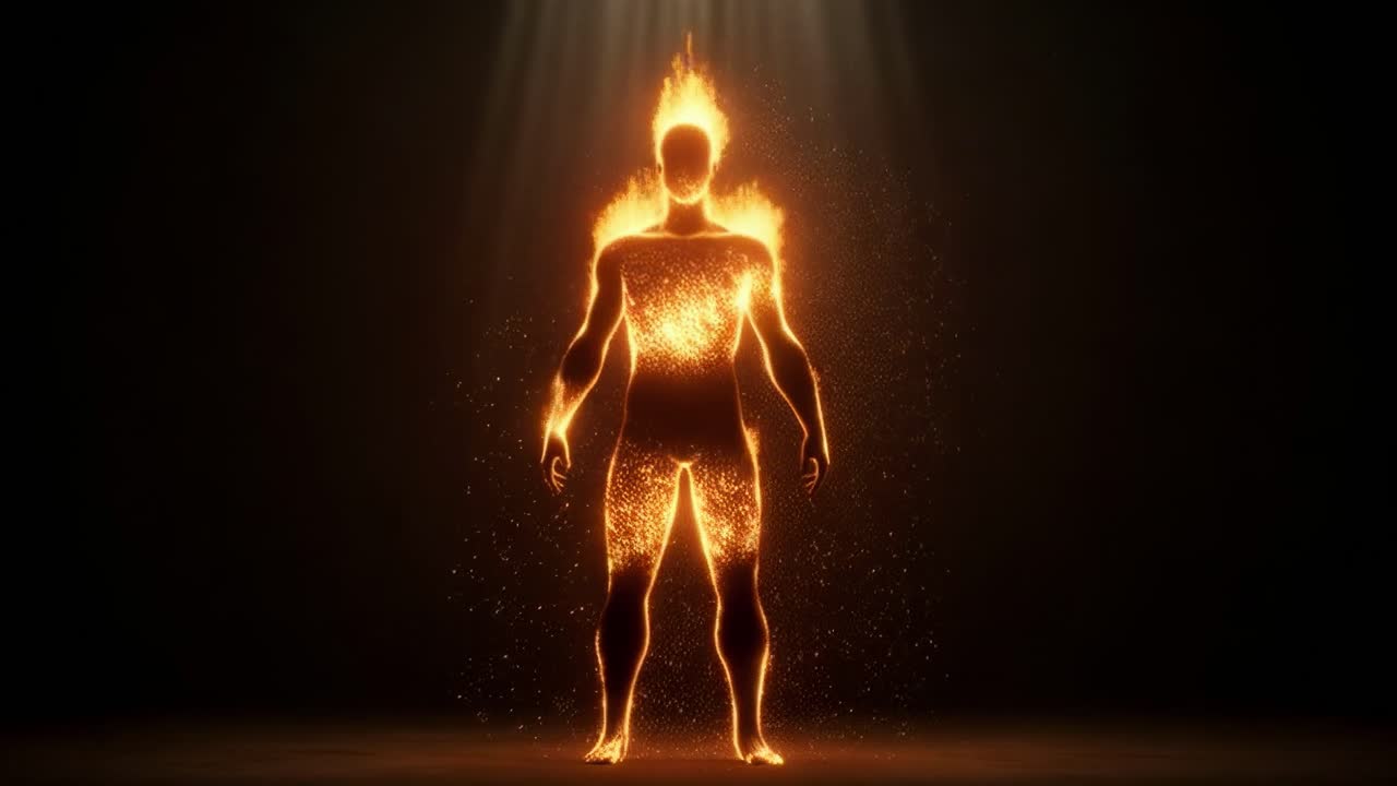 Unique glowing figure made of fire sparks in a dark atmosphere showcasing mesmerizing visual effects