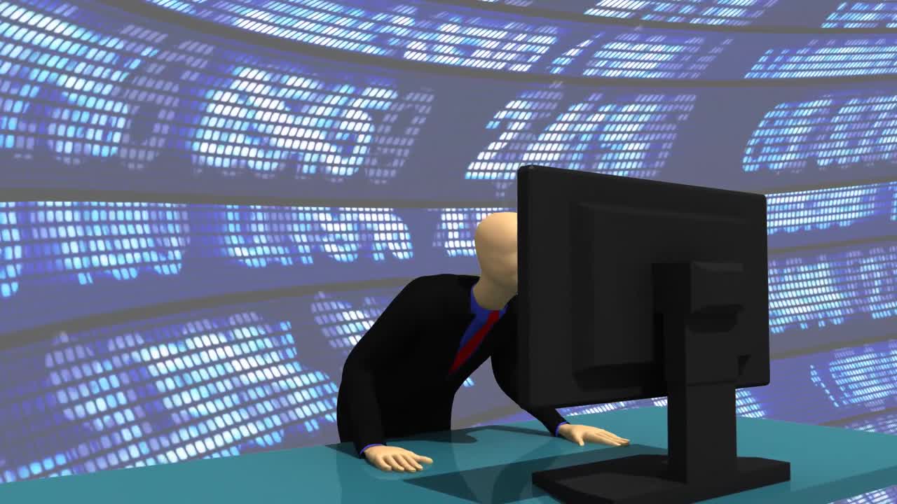 Animation presenting a enthusiastic 3dman with a desktop