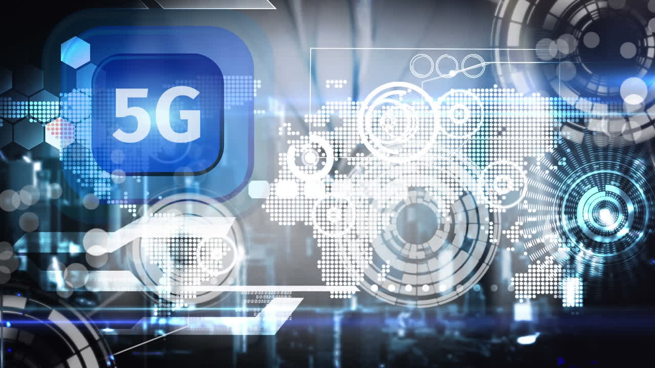 uomo d'affari che lancia 5g su uno schermo digitale