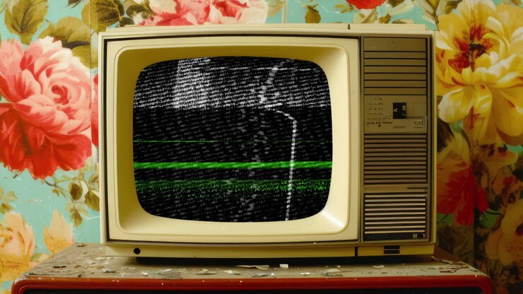 AI retro Television sets with overlayed film glitch textures