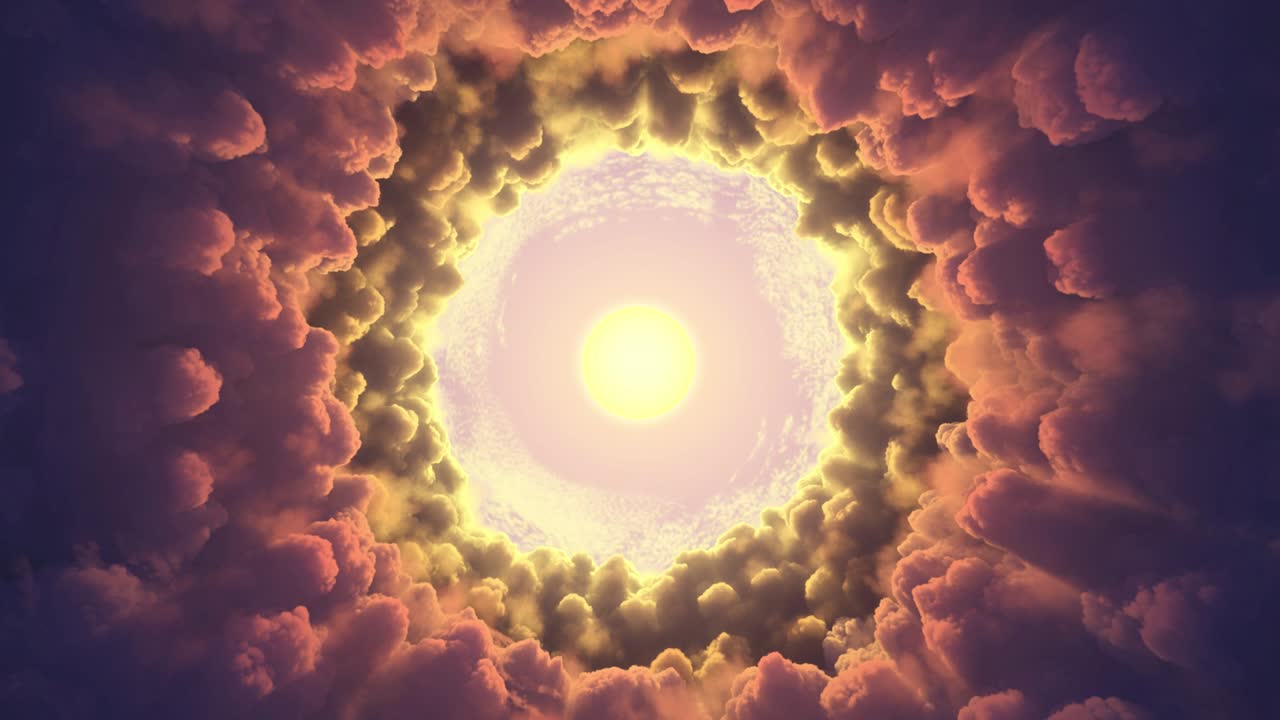 Tunnel in the clouds sunset