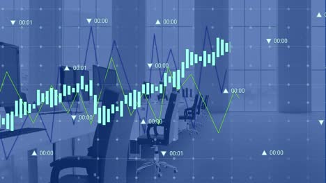 Animation-Der-Datenverarbeitung-über-Ein-Gitternetz-Vor-Leerem-Büro