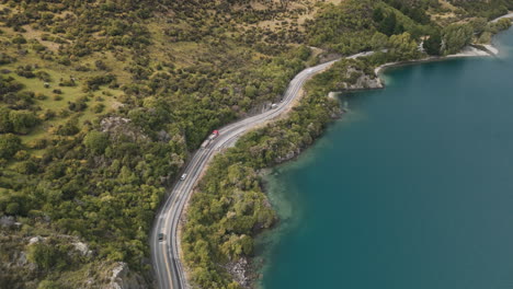 scenic roadside views of a mountain lake