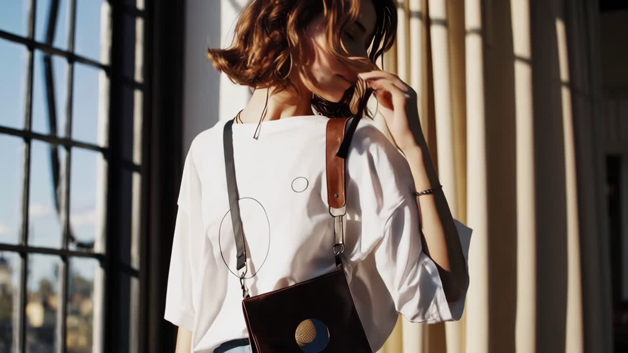 유행 의 옷 을 입은 세련 된 여자