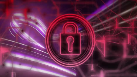 animación del icono del candado y procesamiento de datos en fondo oscuro