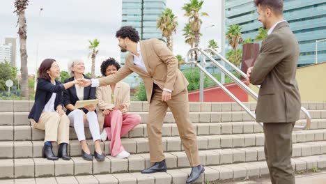 business team meeting outdoors
