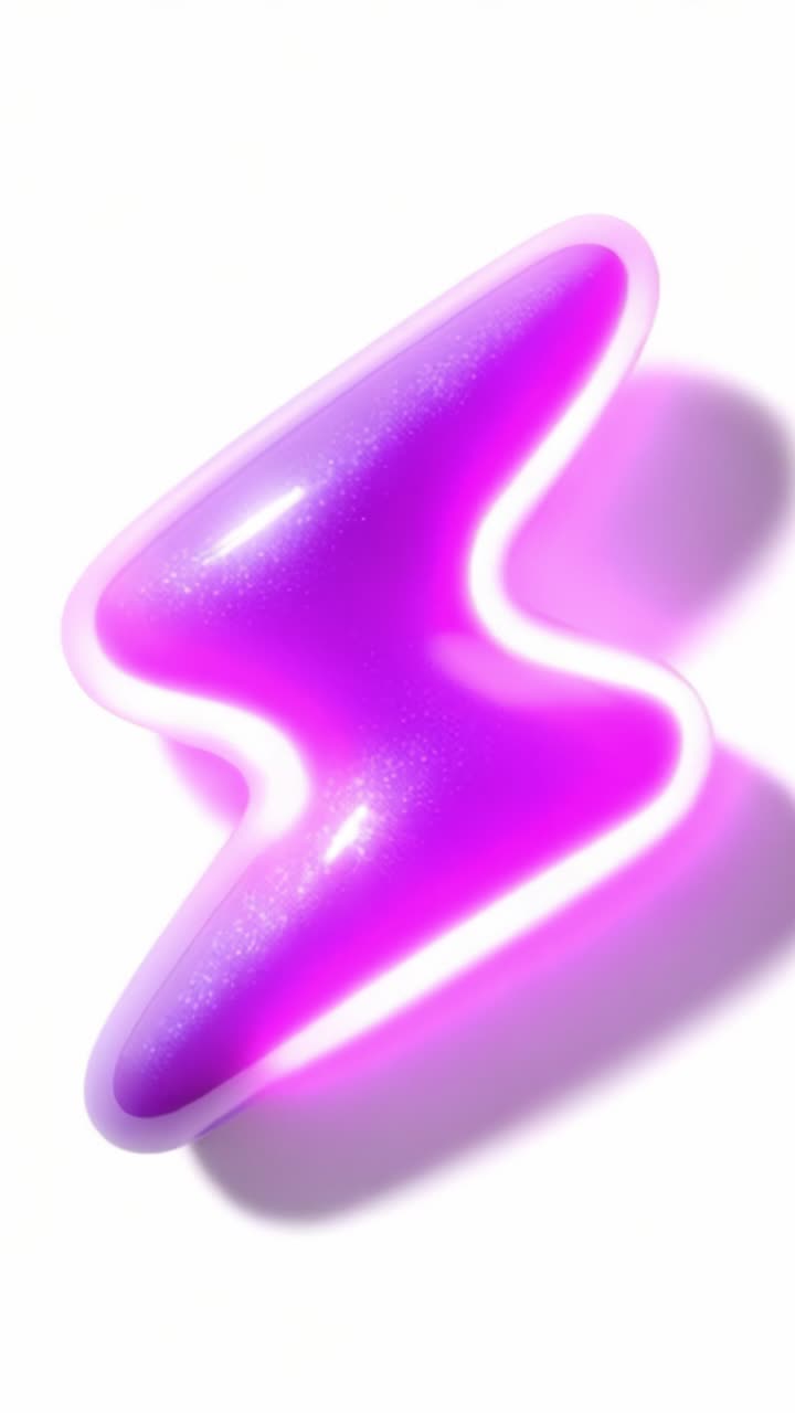 A vibrant, glossy purple abstract shape featuring fluid curves and a dynamic design, showcasing artistic expression through color and form in a modern context