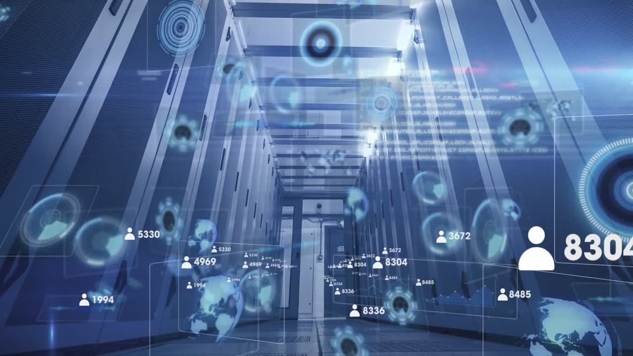 Animation of data processing over server room