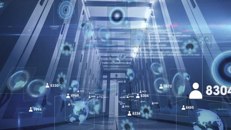 Animation of data processing over server room