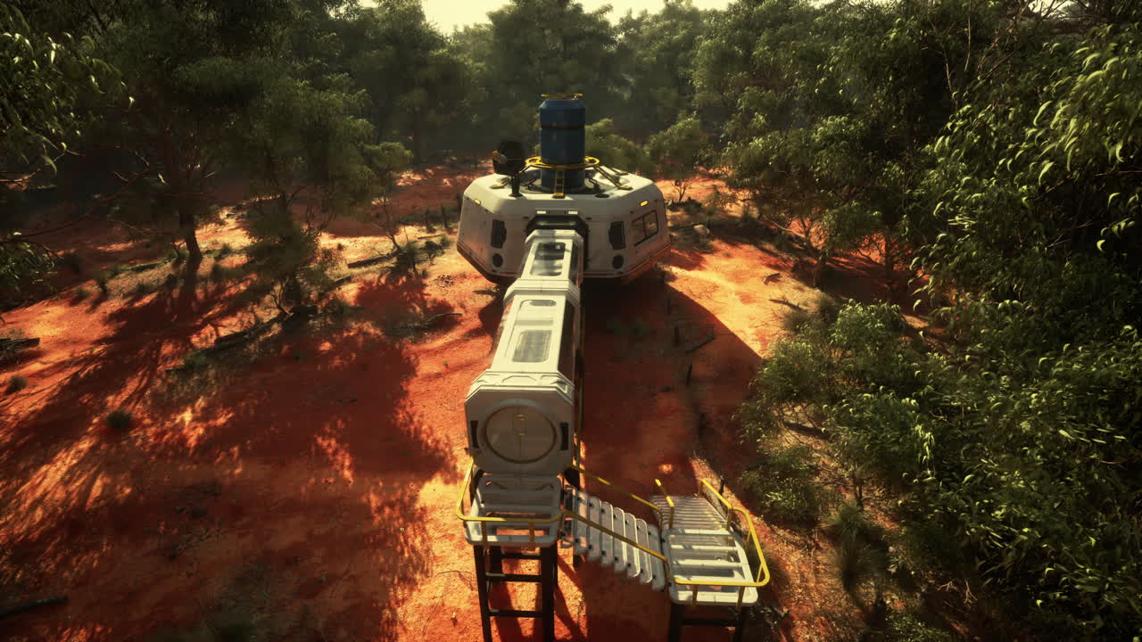 숲 속 에 버려진 미래적 인 우주선 포스트