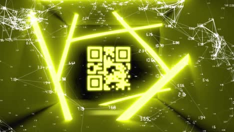 QR-code-scanner-with-neon-elements-against-network-of-connections