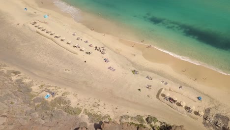 Fuerteventura-canary-island-Spain-Europe,-aerial-top-down-of-sand-beach-on-Atlantic-ocean