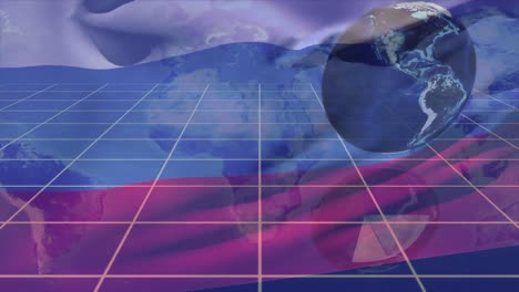 Animation-Der-Sich-Bewegenden-Flagge-Russlands-über-Dem-Globus-Und-Statistiken