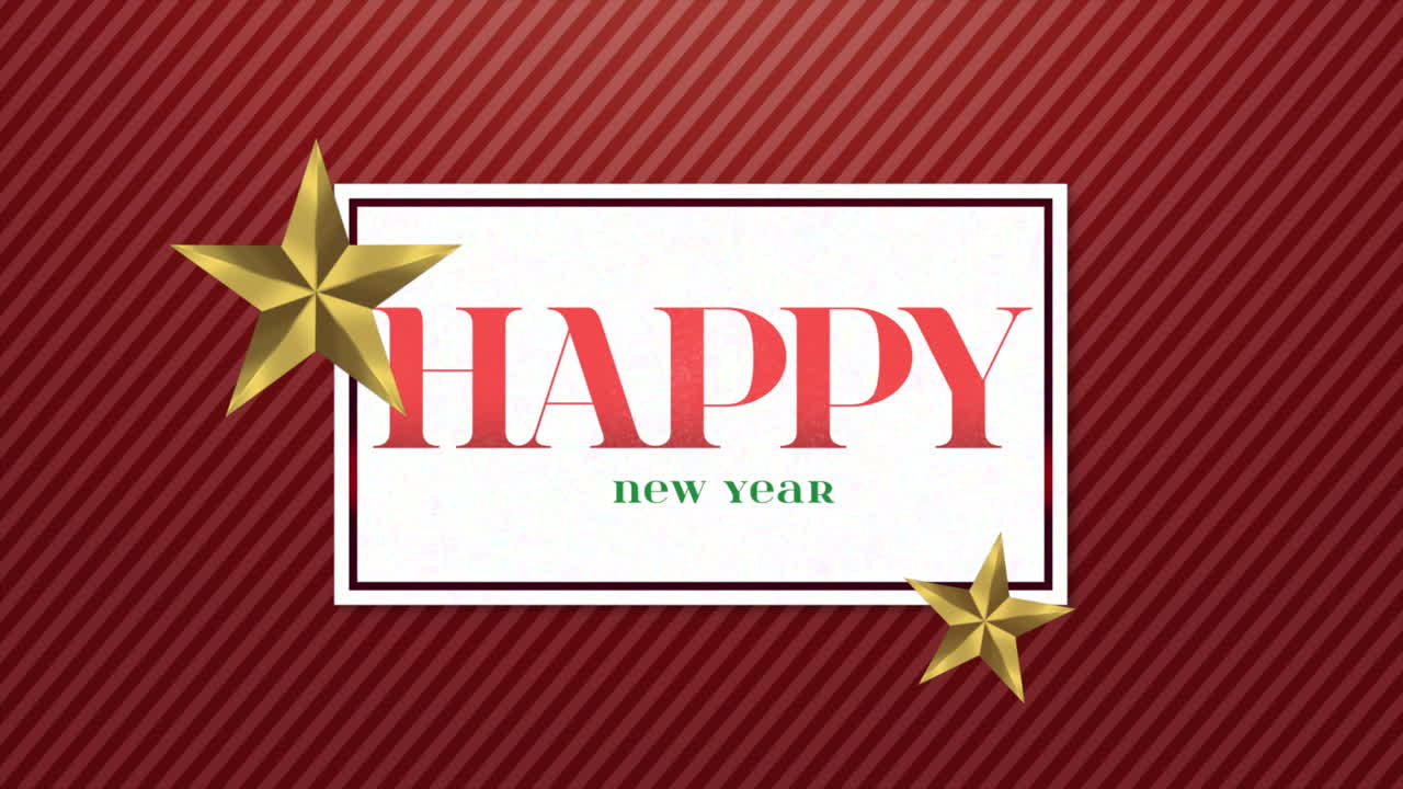 빨간 줄무늬 배경에 금색 별과 함께 새해 복 많이 받으세요