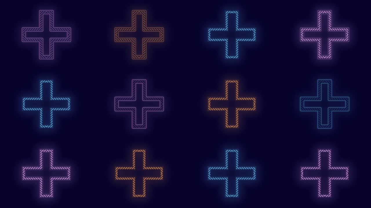 patrón de forma de cruces con luz de neón pulsante de colores