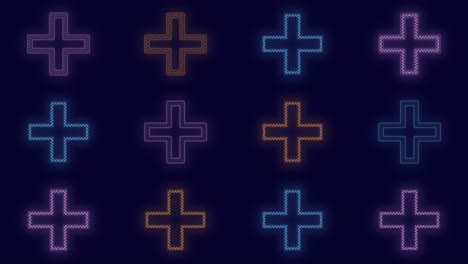 crosses shape pattern with pulsing neon colorful light