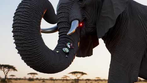 elephant with technology in the african savanna