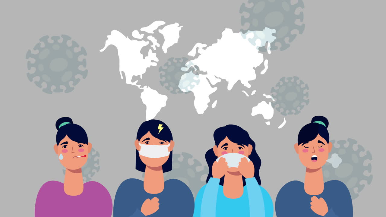 코로나바이러스 팬데 애니메이션에서 여성과 고급 환자