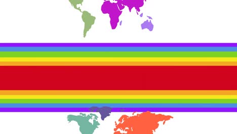 Animation-of-pride-text-and-world-map-on-rainbow-background