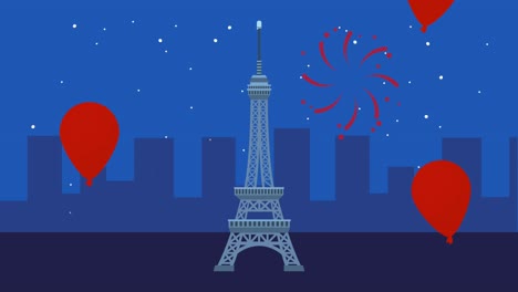 francia celebración con la torre eiffel y globos de helio