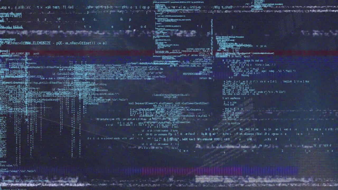 Animation of noise over data processing on dark background