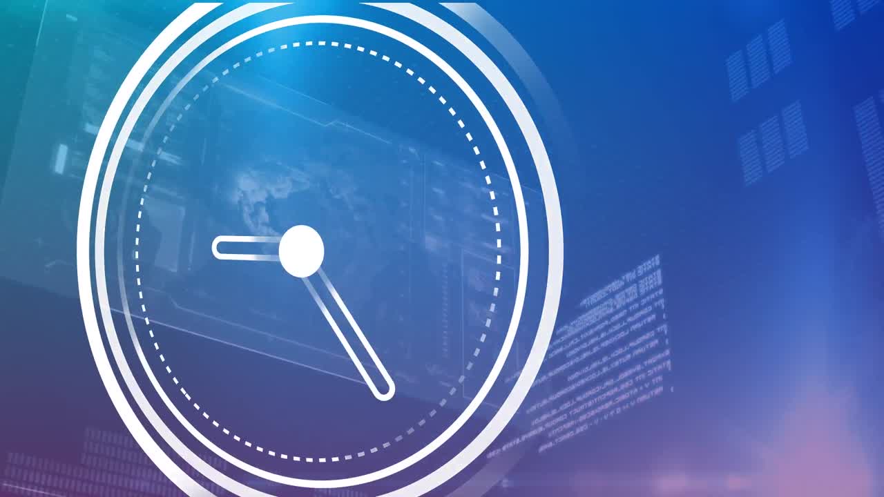 Animazione di un orologio in movimento su elaborazione dati