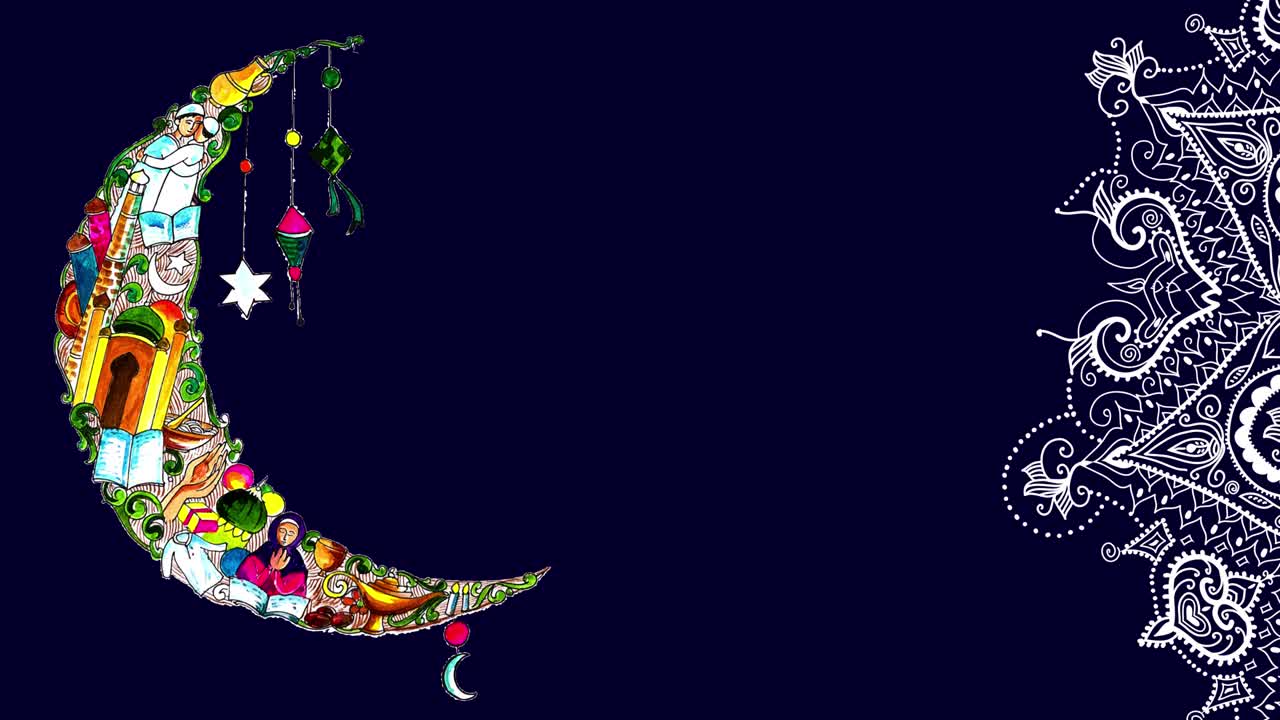 acuarela luna y símbolos islámicos, fondo de ramadán islámico con luna y lanternas, fondo de ramadán islámica con luna y linternas. símbolo del ayuno, iftar, sahoor, eid, ritual y tradiciones islámicas, fondo de la marina