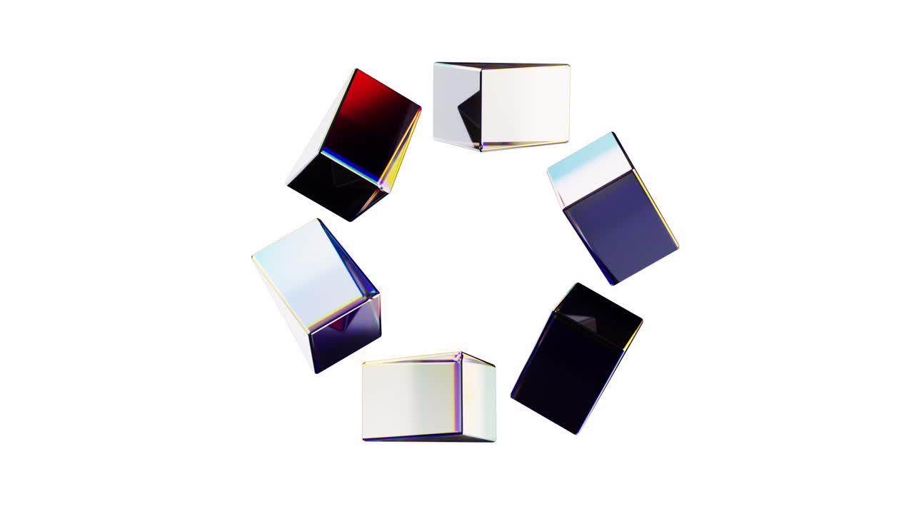Glass geometries with dispersion colors with alpha channel, 3d rendering.