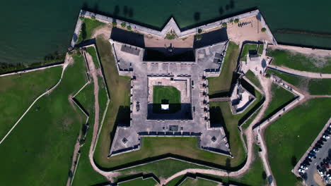 aerial view above the castillo de san marcos castle, national monument in st