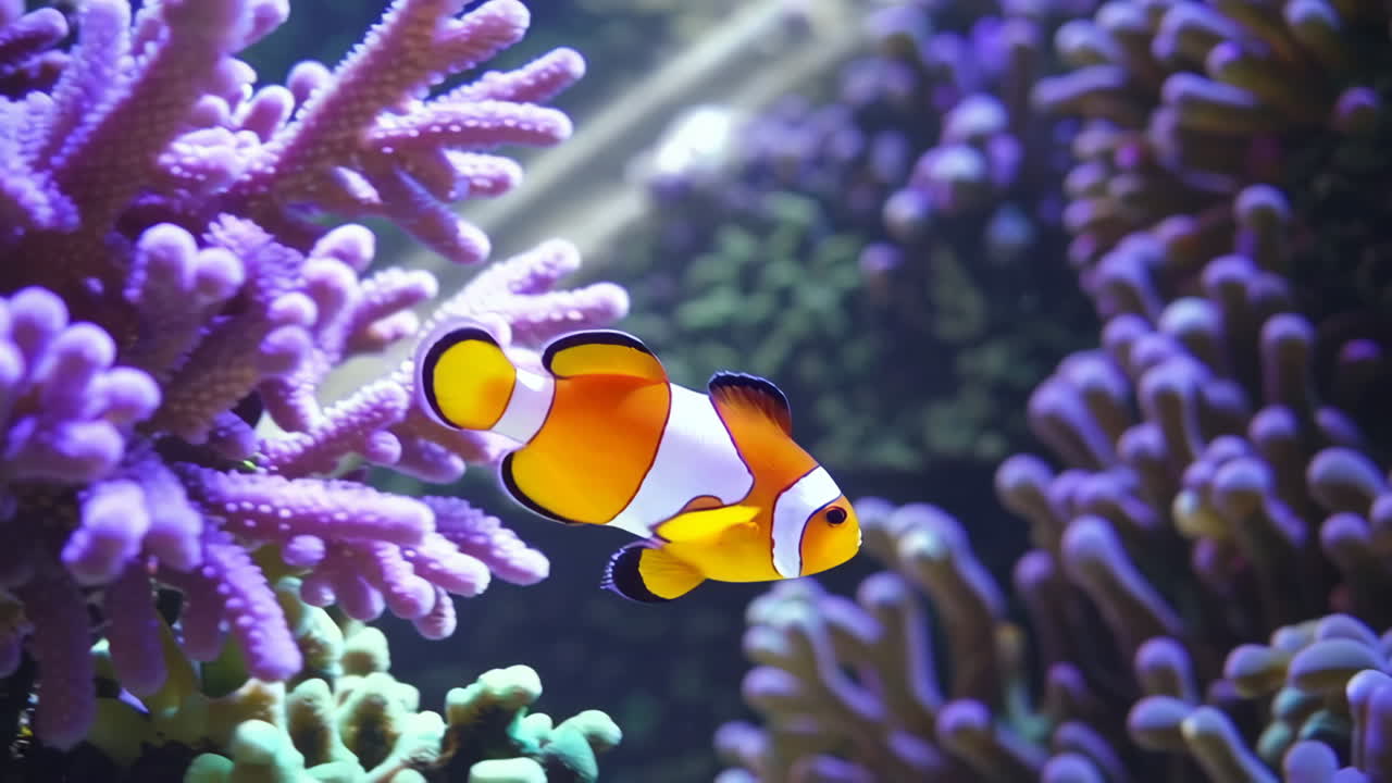 Pesce Pagliaccio che Nuota tra Anemoni Vivaci