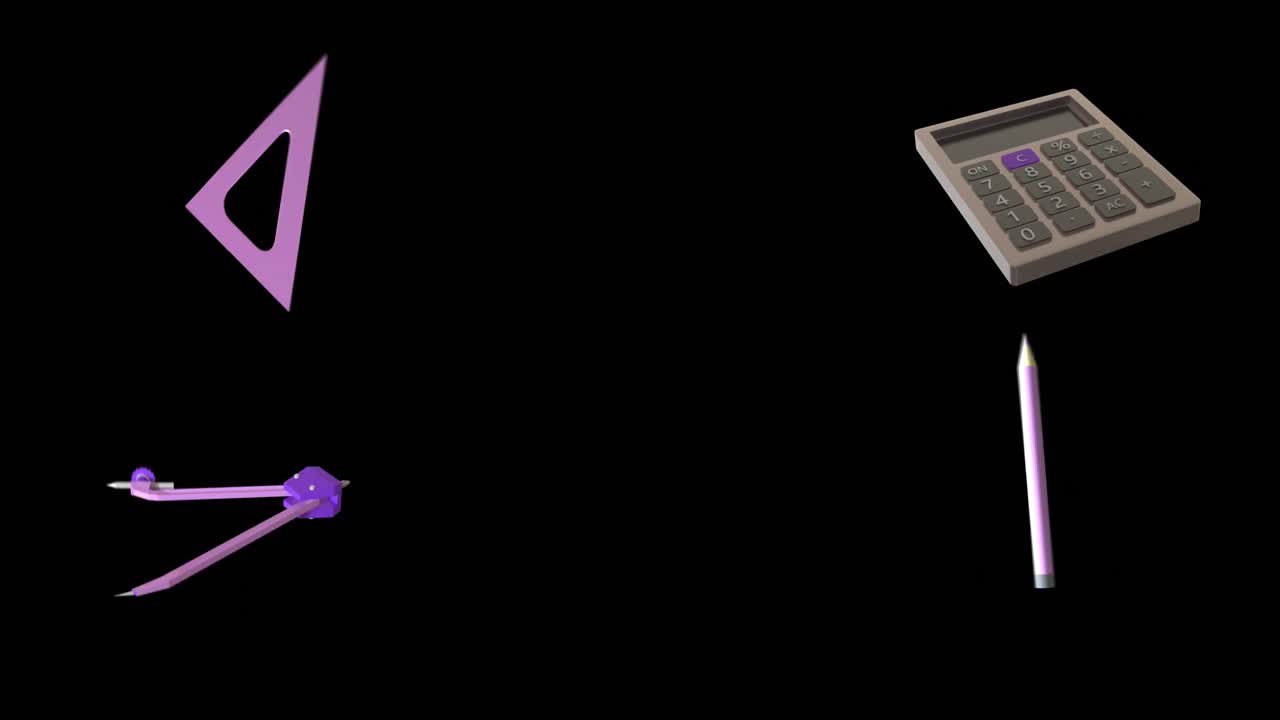 Animation of education icons with copy space over black background