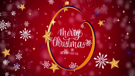 Animation-of-christmas-greetings-text-over-snow-falling-on-red-background