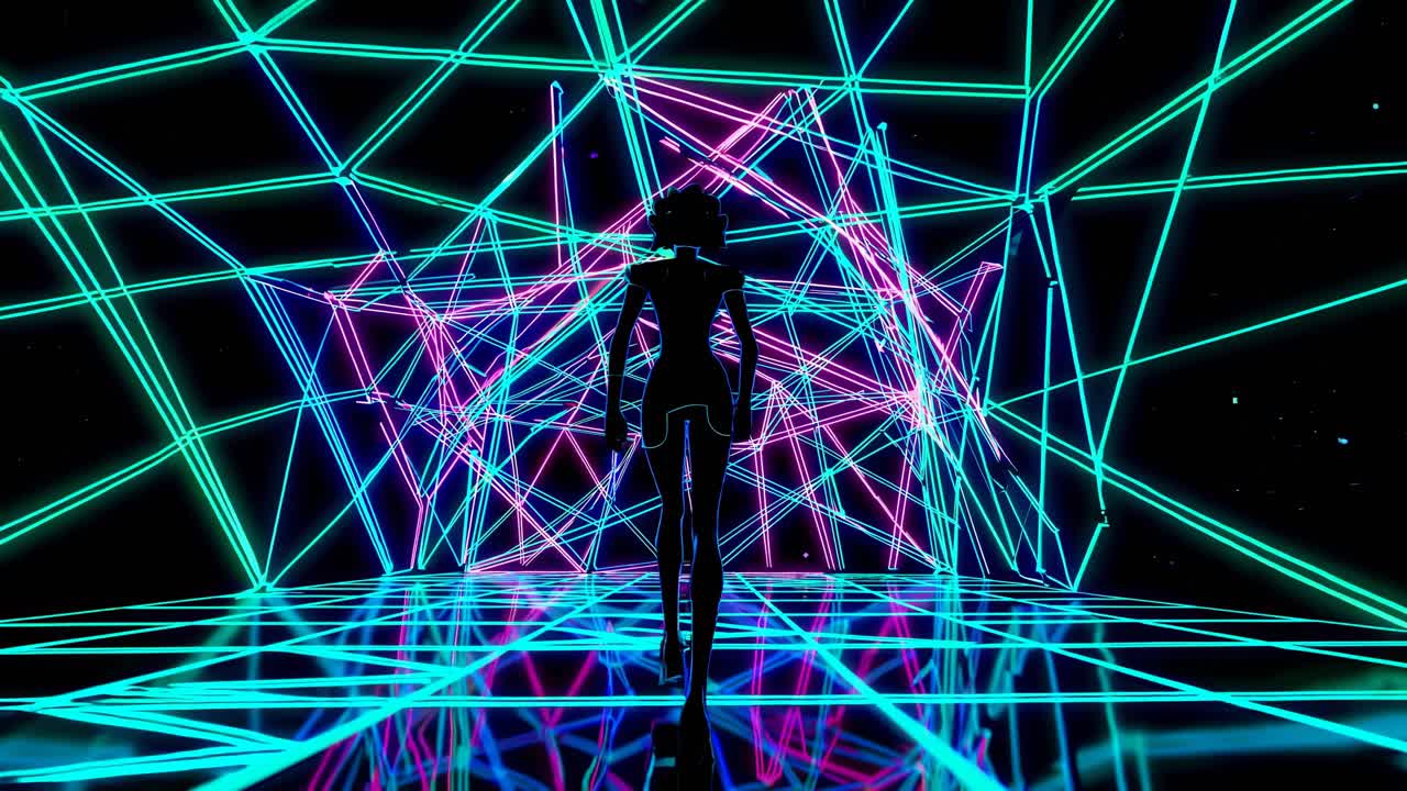 una mujer cyberpunk con luz de neón.