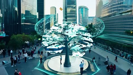 futuristic cityscape with a holographic data network