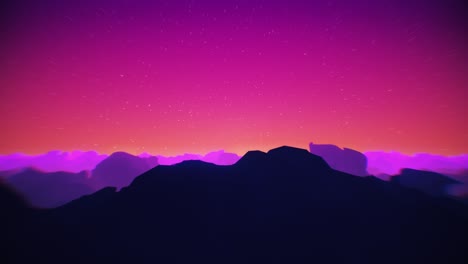 warm magenta retro starry sky horizon fly over landscape background loop