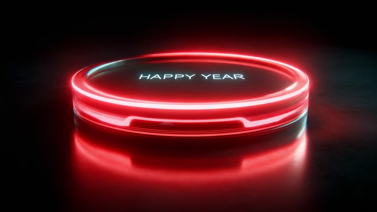 A Glowing Circular Display with the Words 'Happy Year' in Bold Illumination, Set Against a Dark Background, Creating a Bright, Festive Atmosphere for Celebrating New Beginnings and Joyous Moments in Life