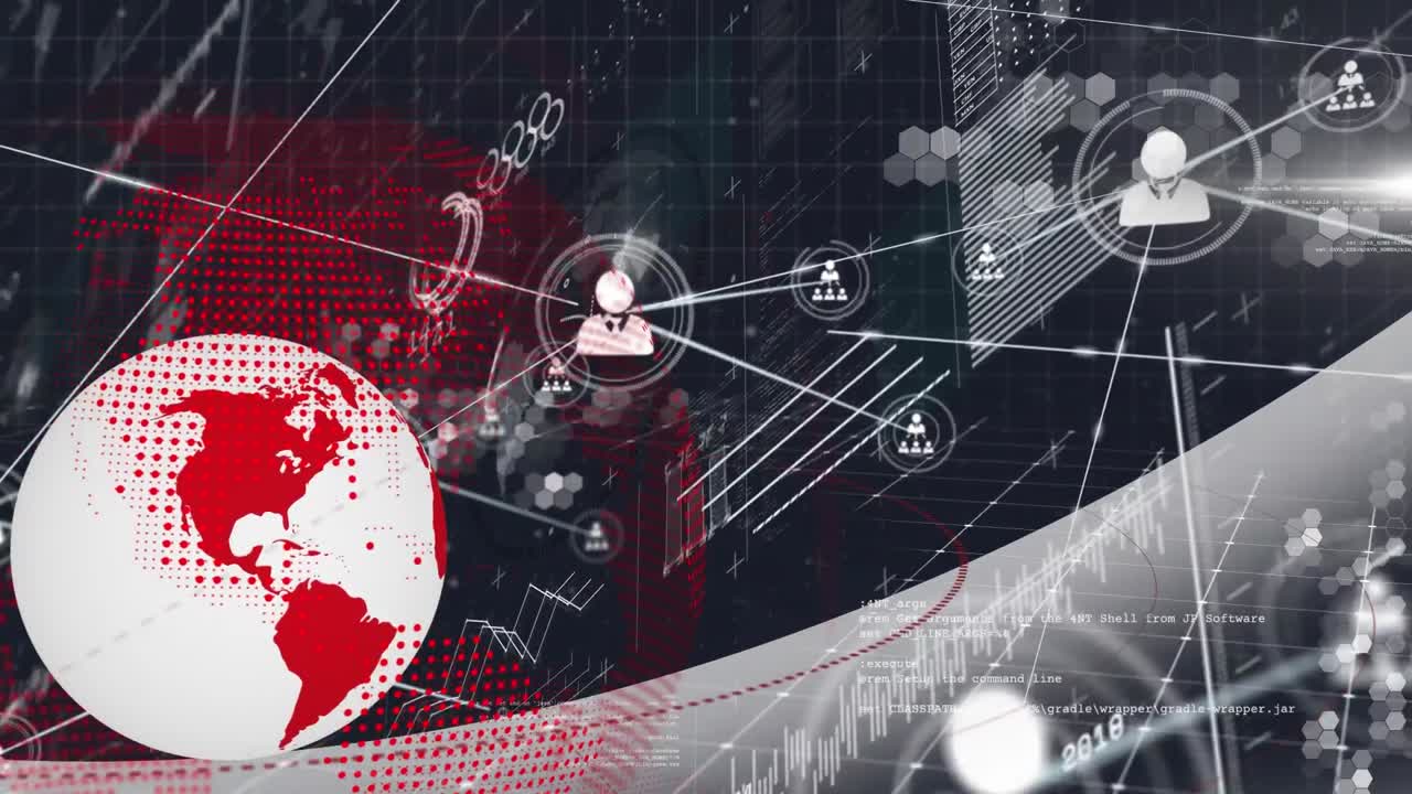 animación del globo, procesamiento de datos y red de conexiones