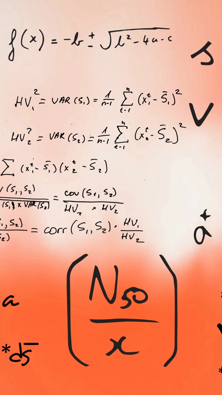Animation of mathematical equations and formulas floating against orange gradient background