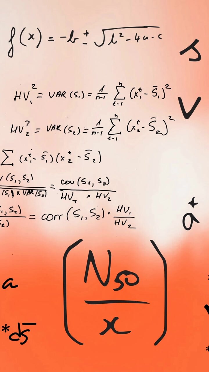 Animation of mathematical equations and formulas floating against orange gradient background